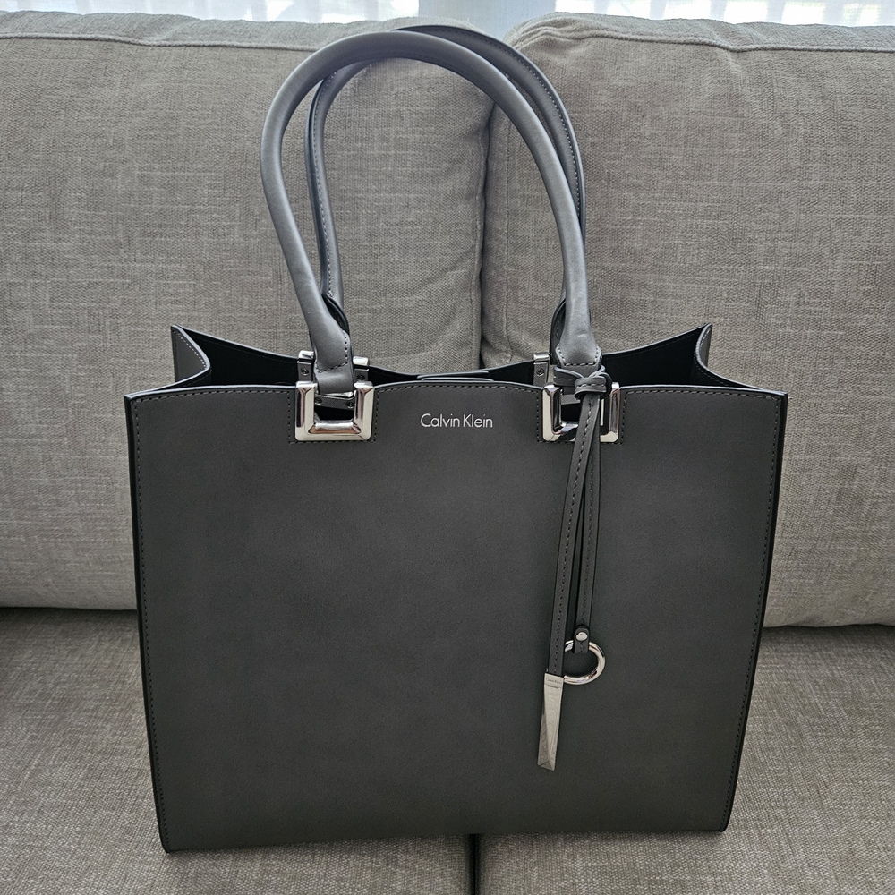 Calvin Klein Charcoal Gray LeatherTote Bag